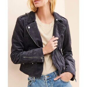 EUC Vigoss Removable Faux Fur Collar Navy Blue Warm Corduroy Moto Jacket